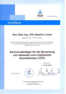 TÜV Zertifikat Sachverständiger Stephen Letzel
